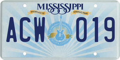 MS license plate ACW019