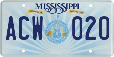MS license plate ACW020