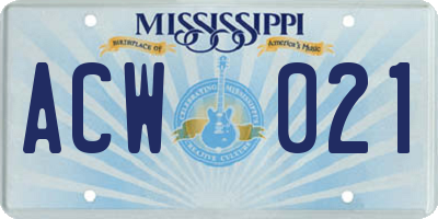 MS license plate ACW021