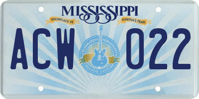 MS license plate ACW022