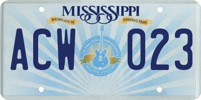 MS license plate ACW023