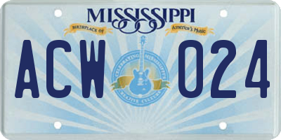 MS license plate ACW024