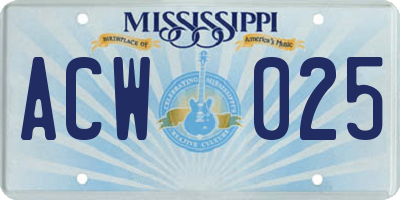 MS license plate ACW025