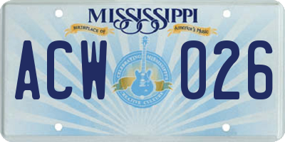 MS license plate ACW026