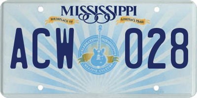 MS license plate ACW028