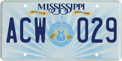 MS license plate ACW029