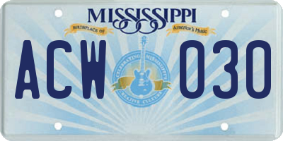 MS license plate ACW030