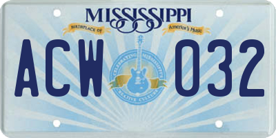 MS license plate ACW032
