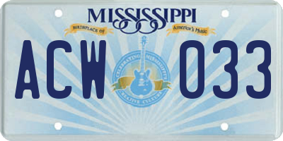 MS license plate ACW033