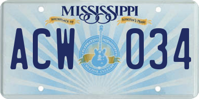 MS license plate ACW034