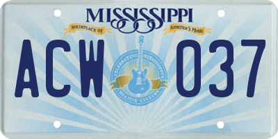 MS license plate ACW037
