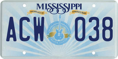 MS license plate ACW038