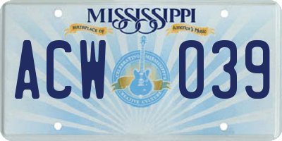 MS license plate ACW039