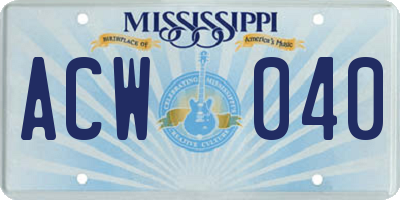 MS license plate ACW040