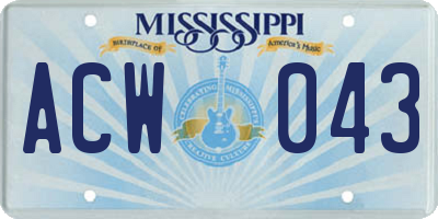 MS license plate ACW043