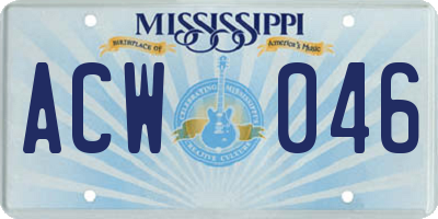 MS license plate ACW046