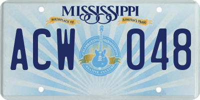 MS license plate ACW048