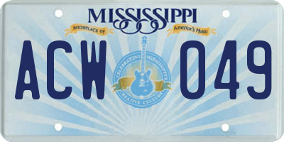 MS license plate ACW049