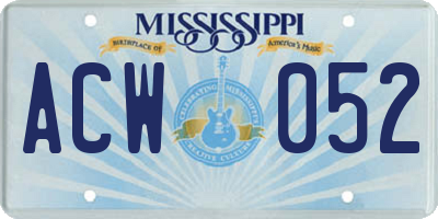 MS license plate ACW052