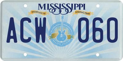 MS license plate ACW060