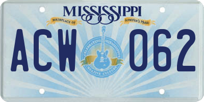 MS license plate ACW062