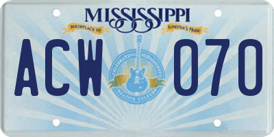 MS license plate ACW070