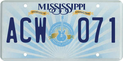 MS license plate ACW071
