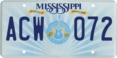 MS license plate ACW072