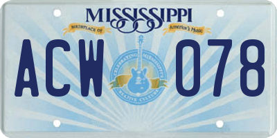 MS license plate ACW078