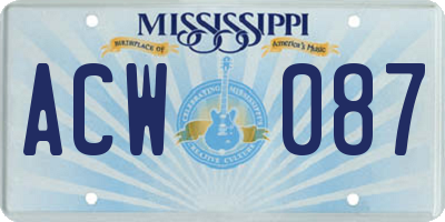 MS license plate ACW087