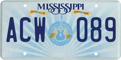 MS license plate ACW089