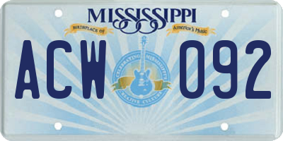 MS license plate ACW092