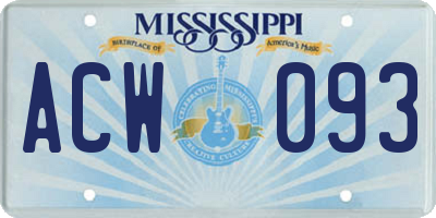 MS license plate ACW093