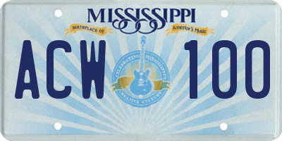 MS license plate ACW100