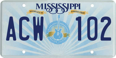 MS license plate ACW102