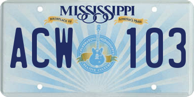 MS license plate ACW103