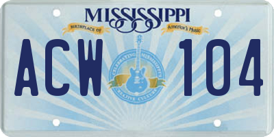 MS license plate ACW104