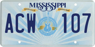 MS license plate ACW107