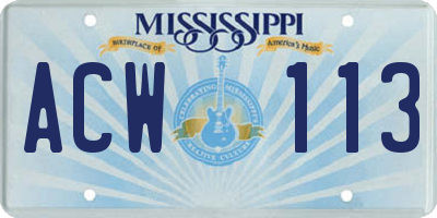 MS license plate ACW113