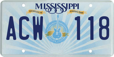 MS license plate ACW118