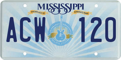 MS license plate ACW120
