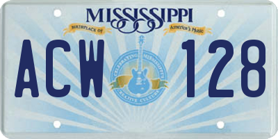 MS license plate ACW128