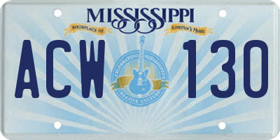 MS license plate ACW130