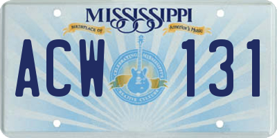 MS license plate ACW131