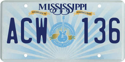 MS license plate ACW136