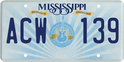 MS license plate ACW139