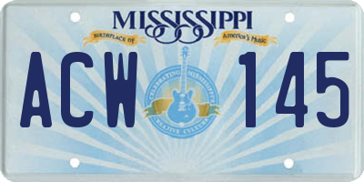 MS license plate ACW145