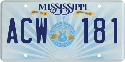 MS license plate ACW181
