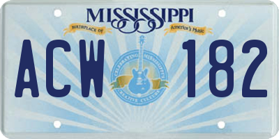 MS license plate ACW182