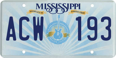 MS license plate ACW193